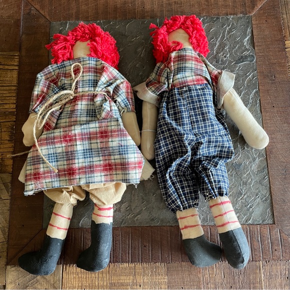 13" Raggedy Ann & Andy Handmade Dolls Primitive Folk Art Originals - Picture 9 of 9